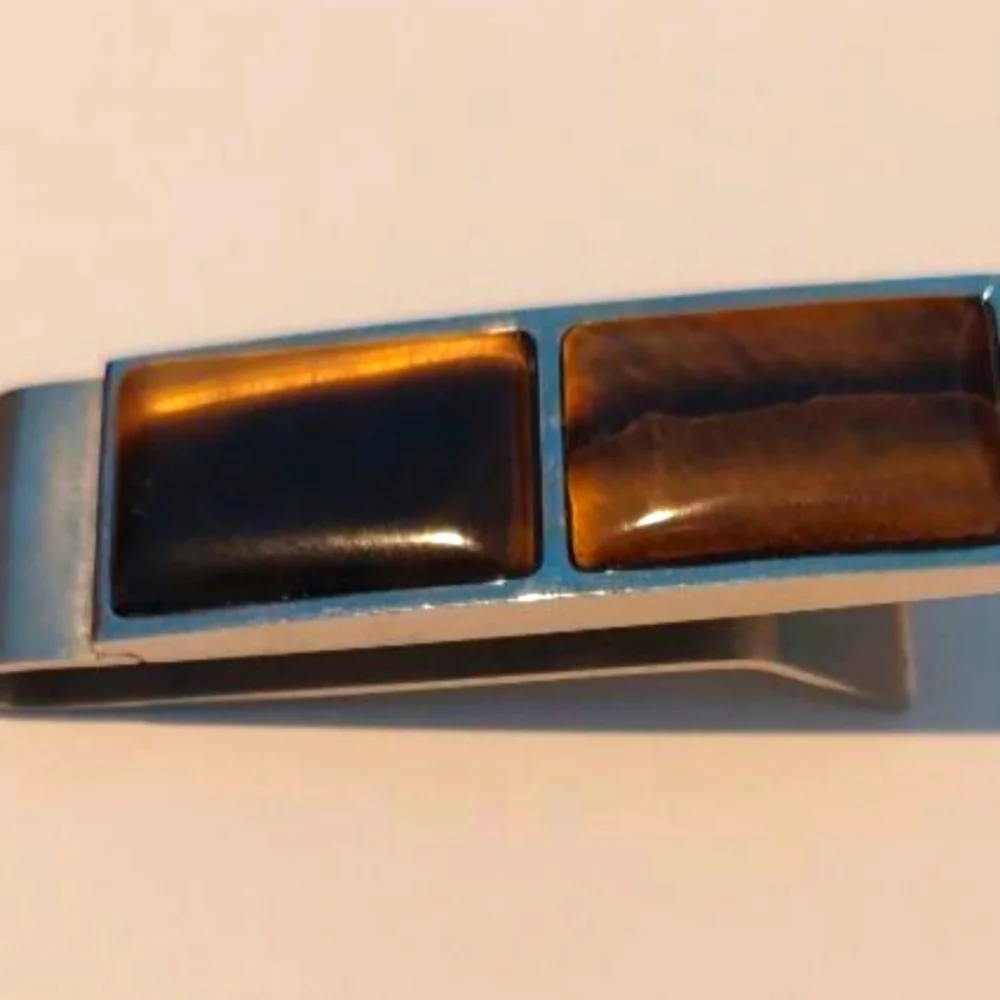 Chisel stainless steel Polished Tiger's Eye money clip